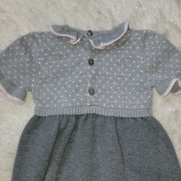 Fao SCHWARZ GRAY & PINK POLKA DOT SHORT-SLEEVE RUFFLED SWEATER DRESS, SZ 18 MOS. - Picture 9 of 9